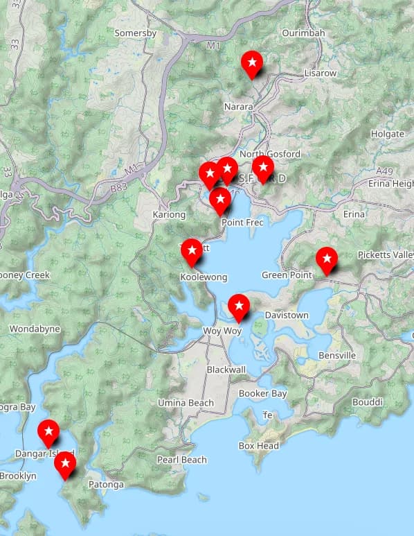 Map of best central coast bushwalks accessed by public transport