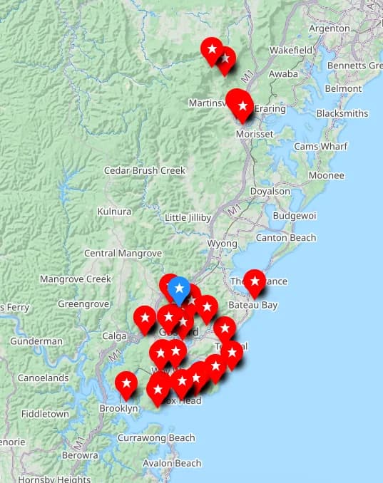 Map of cool rainforesty Central Coast bushwalks