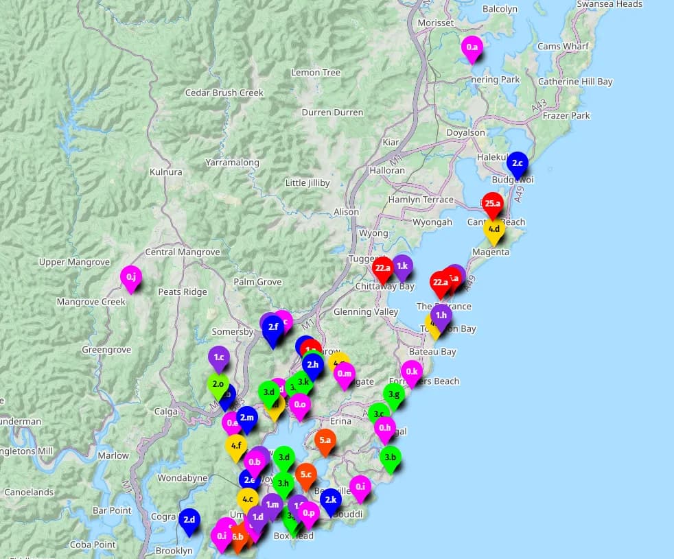 Map of the best Central Coast bushwalks for kids