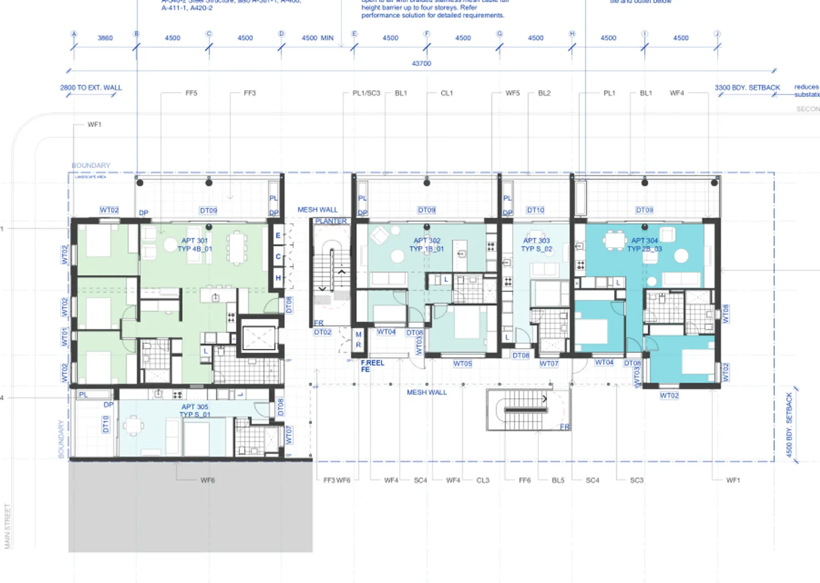Level 3 plan showing the typical upper floor apartment mix around the open gallery, with the lift, stair and balconies
