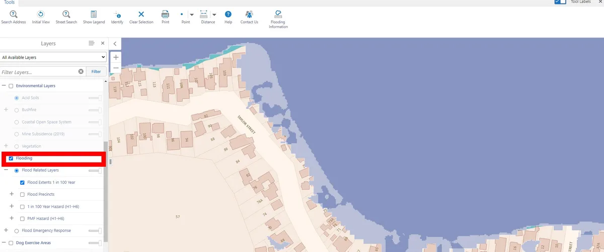 How to turn on flooding central coast online mapping