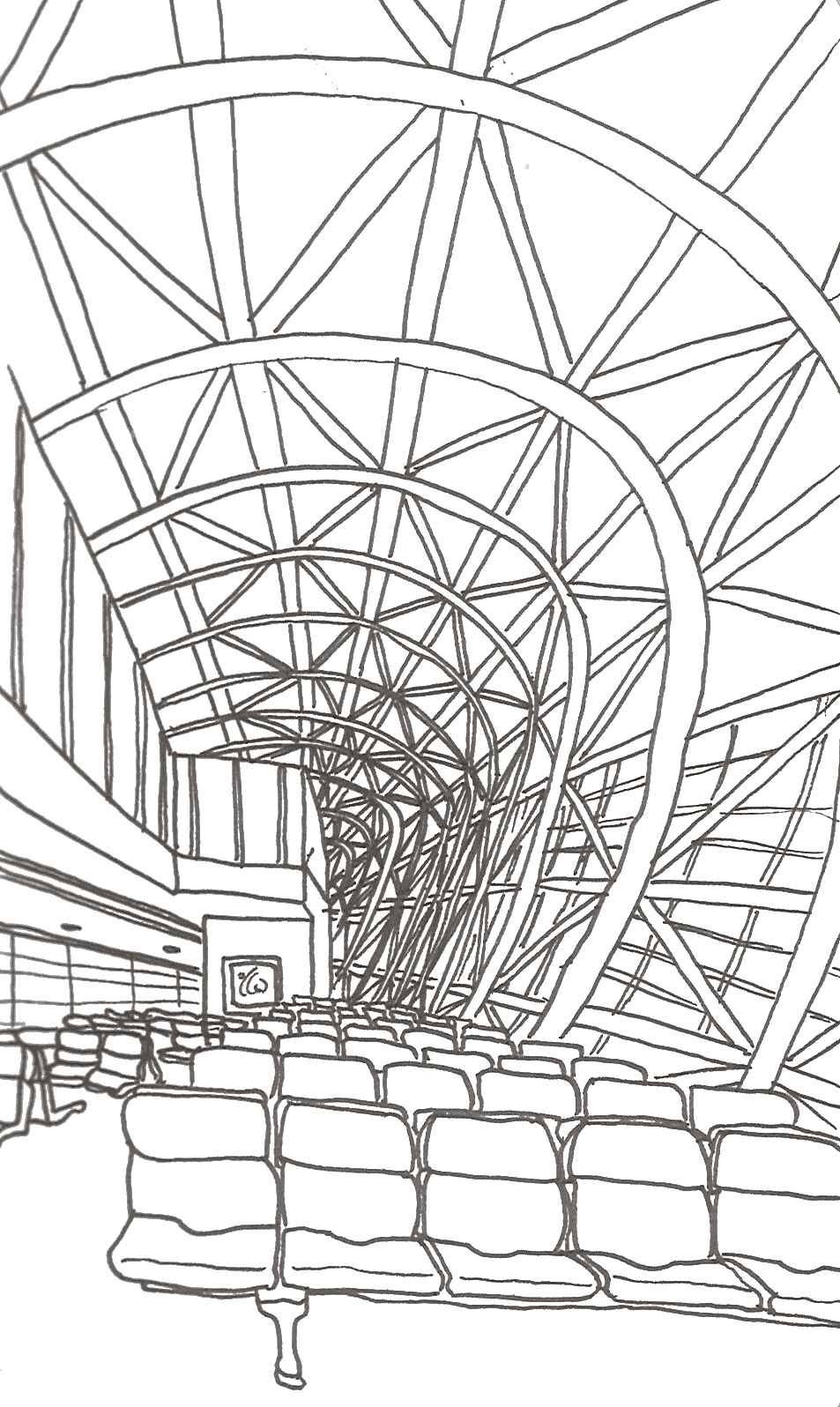 My sketch of Renzo Piano's curved roof at Kansai airport in Osaka