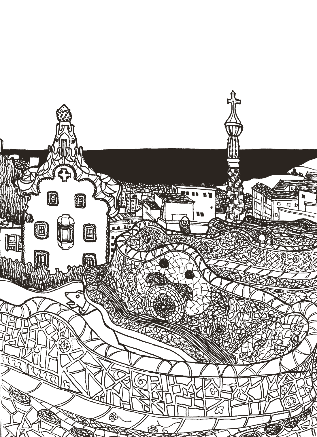 My sketch of Antoni Gaudí's Park Güell in Barcelona