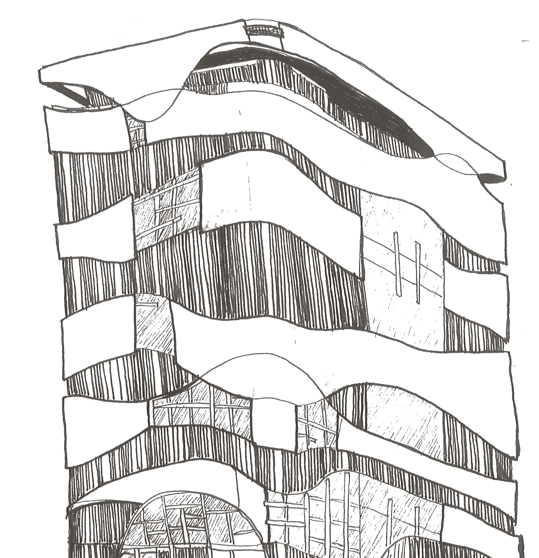 My sketch of a building of undulating balconies in Germany
