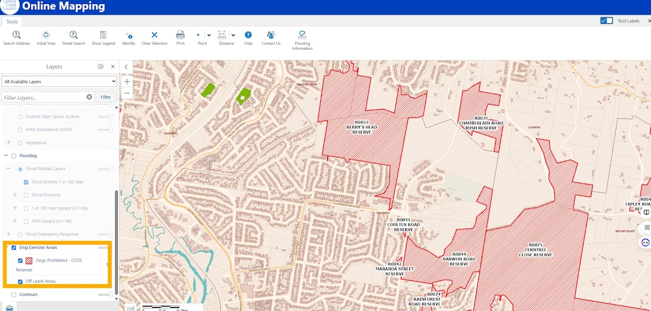 How to find open area Central Coast Council Online Mapping
