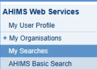 Selecting AHIMS Basic Search from the AHIMS Web Services menu