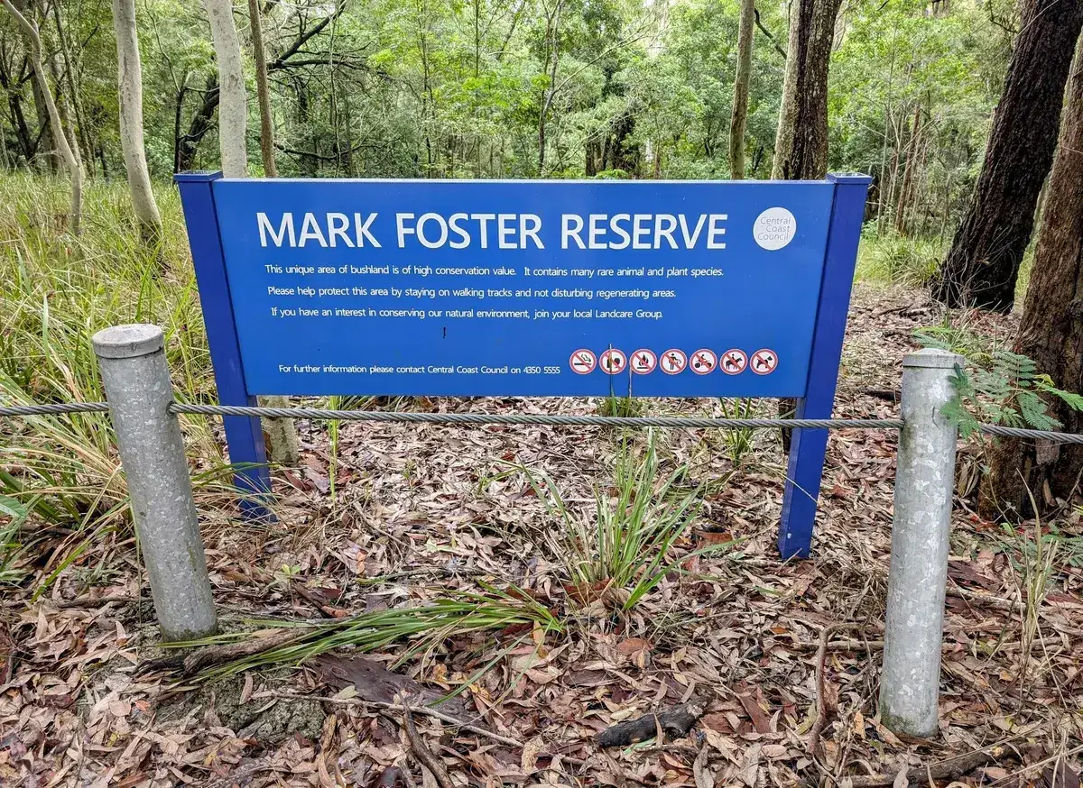 Mark Foster Reserve information sign at the start of the walk