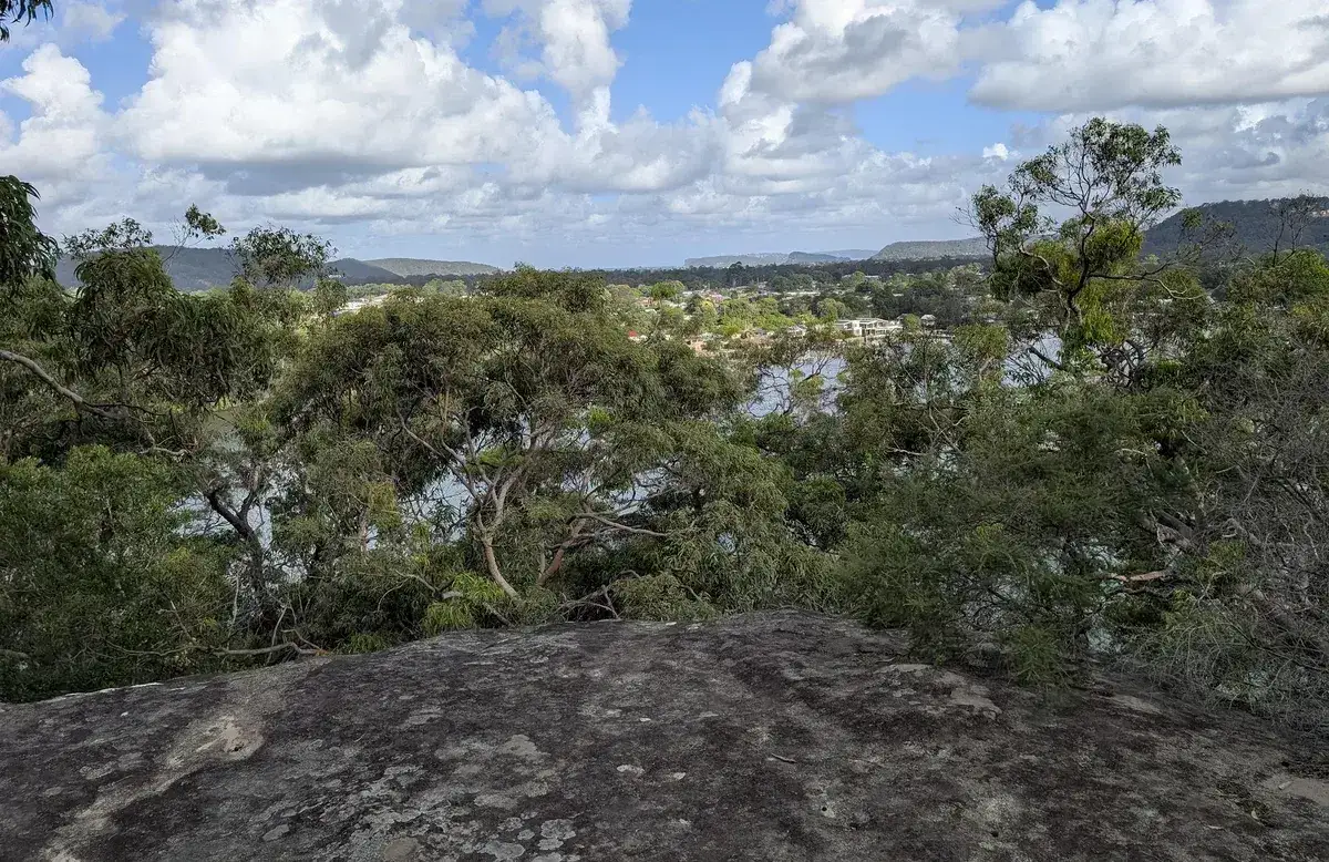 Cloudy panorama over the water from the Elaroo Road ridge