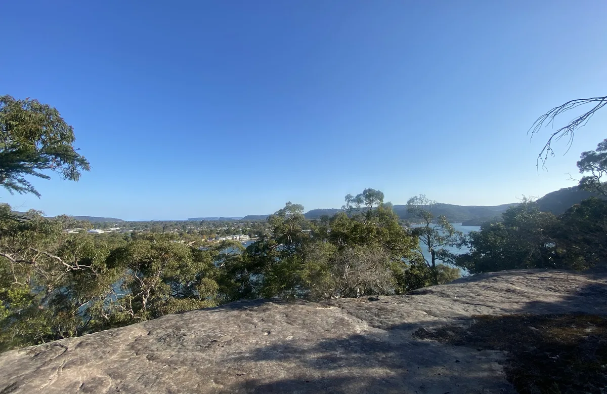 Clear view over Woy Woy Bay from a sandstone ledge at Phegans Bay