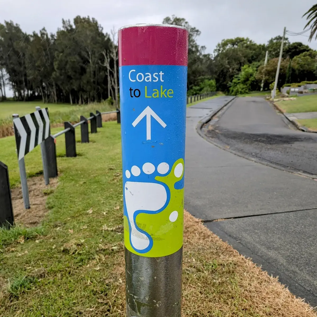 Coast to Lake trail marker post beside a suburban street