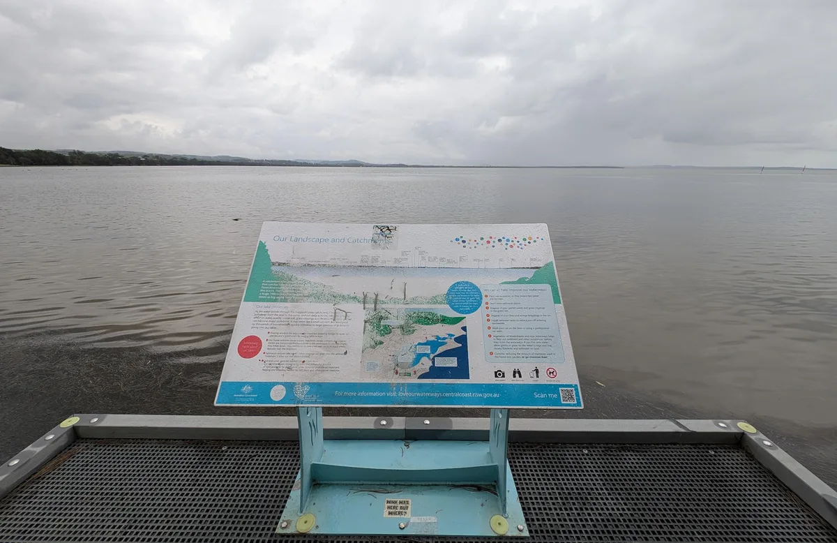 interpretive sign about the lake catchment beside the water