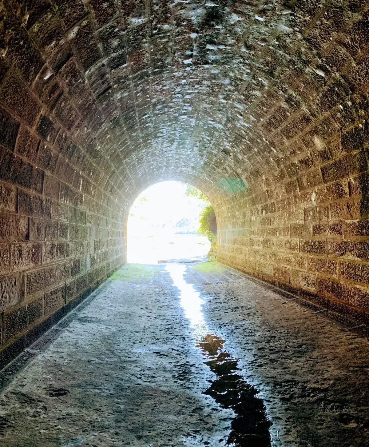 Inside the sandstone tunnel beneath the railway line