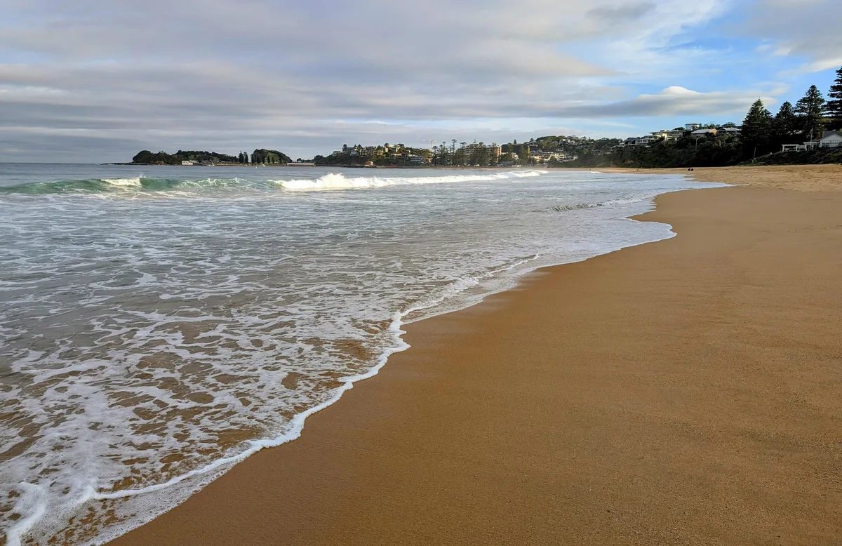 Gentle waves lapping the shore below Wamberal's hillside homes