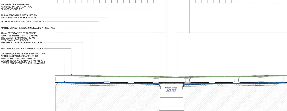 Waterproofing detail - Exterior balcony threshold - to comply with NSW Commissioner guidelines